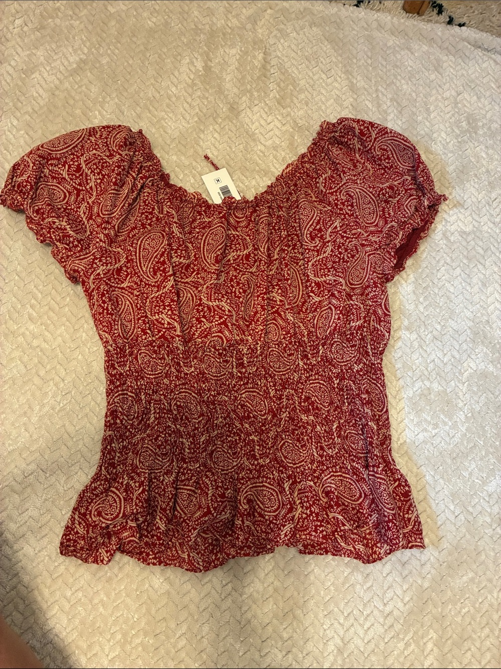 Ralph Lauren Red Paisley Smocked Peasant Top - Picture 10 of 11